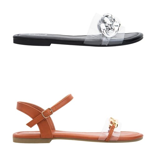 Kit de 2 pares de sandalias casuales marca PBPS, negras y cafés, mod. 1028377