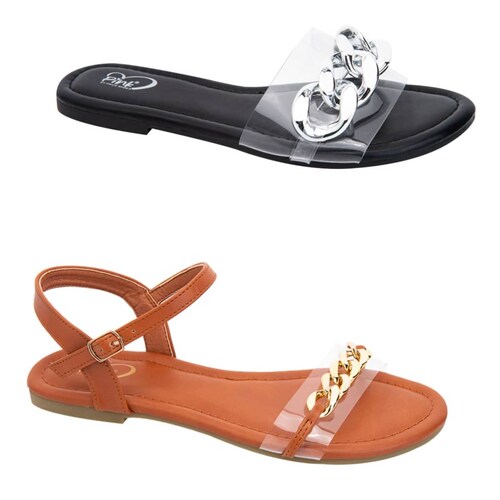 Kit de 2 pares de sandalias casuales marca PBPS, negras y cafés, mod. 1028377