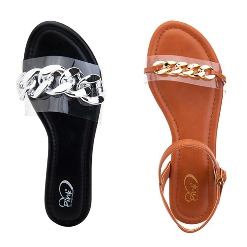 Kit de 2 pares de sandalias casuales marca PBPS, negras y cafés, mod. 1028377