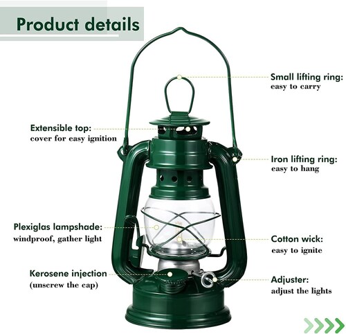 Lámpara Linterna de Petróleo o Parafina Altura 19cm   Verde