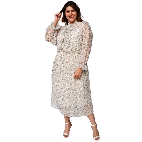Vestido midi en talla extra, modelo 4204 (Blanco-f) 