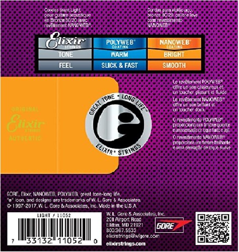 Cuerdas de Bronce Para Guitarra Acústica/Electroacústica Elixir 12-53 Mod. 11052