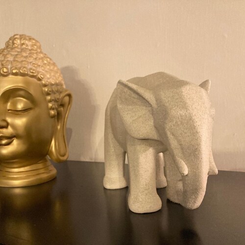 Elefante Decorativo Figura Geometrica Yeso Hogar Decoracion Beige