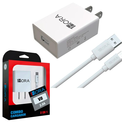 Cargador Carga Rapido Cable V8 1 Hora Maxima Eficiencia Color Blanco
