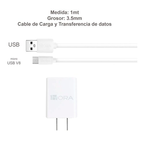 Cargador Carga Rapido Cable V8 1 Hora Maxima Eficiencia Color Blanco