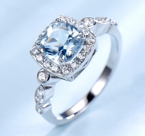 Anillo De Compromiso  VAROURO Plata Ley 925 Topacio Azul Fino Promesa .