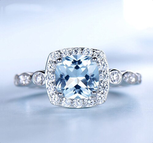 Anillo De Compromiso  VAROURO Plata Ley 925 Topacio Azul Fino Promesa .