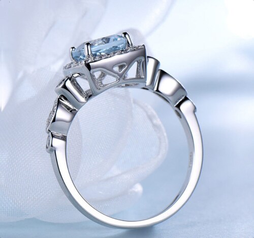 Anillo De Compromiso  VAROURO Plata Ley 925 Topacio Azul Fino Promesa .