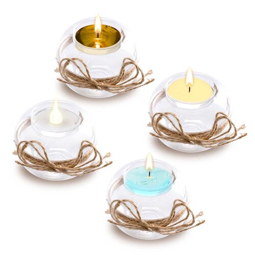 Portavelas de Cristal para Decoración con Cuerda de Henequén (4 Pz) Redlemon
