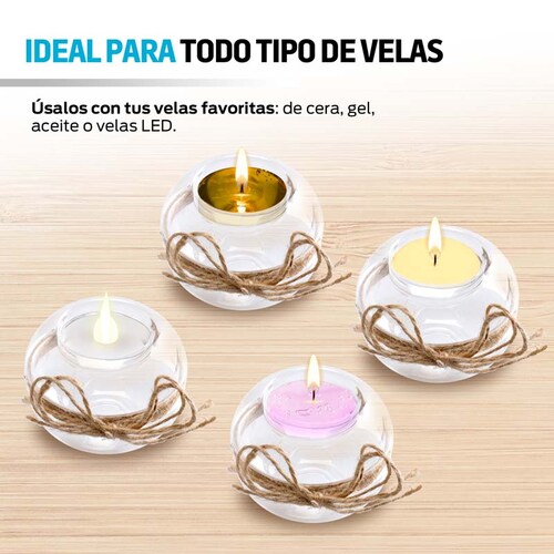 Portavelas de Cristal para Decoración con Cuerda de Henequén (4 Pz) Redlemon