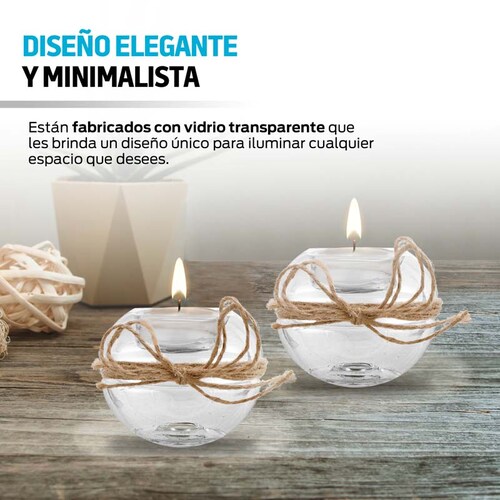 Portavelas de Cristal para Decoración con Cuerda de Henequén (4 Pz) Redlemon