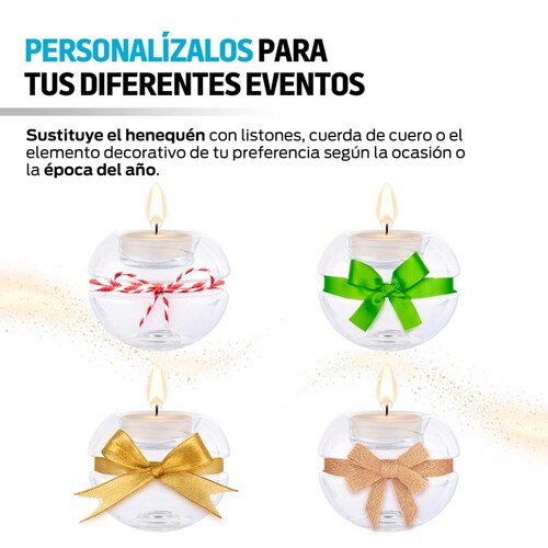 Portavelas de Cristal para Decoración con Cuerda de Henequén (4 Pz) Redlemon