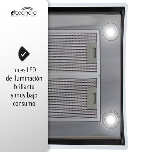 Campana de Cocina 60cm para Pared, BOTONES TOUCH Acero Inoxidable y Vidrio Templado, Extractora y Purificadora, 3 Velocidades, con Iluminación, Filtro Metálico Lavable.