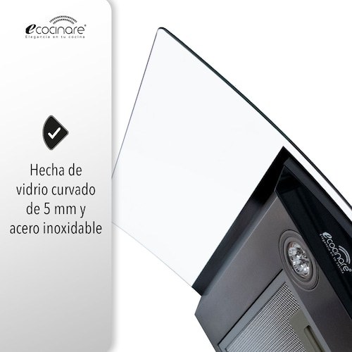 Campana Extractora de Cocina - Empotrable - Botones Acero Inoxidable y Vidrio Templado, Extractora y Purificadora, 3 Velocidades de Succión, Iluminacion LED, Filtros Metalicos (90 cm)