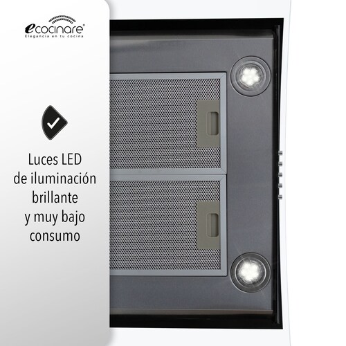 Campana Extractora de Cocina - Empotrable - Botones Acero Inoxidable y Vidrio Templado, Extractora y Purificadora, 3 Velocidades de Succión, Iluminacion LED, Filtros Metalicos (90 cm)
