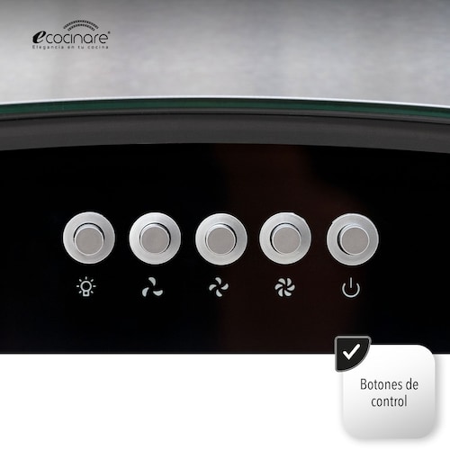 Campana Extractora de Cocina - Empotrable - Botones Acero Inoxidable y Vidrio Templado, Extractora y Purificadora, 3 Velocidades de Succión, Iluminacion LED, Filtros Metalicos (90 cm)