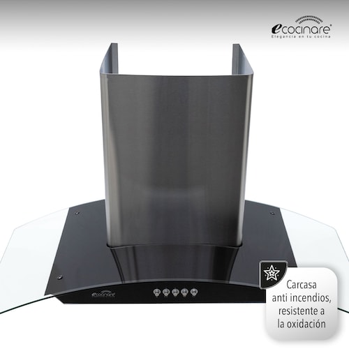 Campana Extractora de Cocina - Empotrable - Botones Acero Inoxidable y Vidrio Templado, Extractora y Purificadora, 3 Velocidades de Succión, Iluminacion LED, Filtros Metalicos (90 cm)