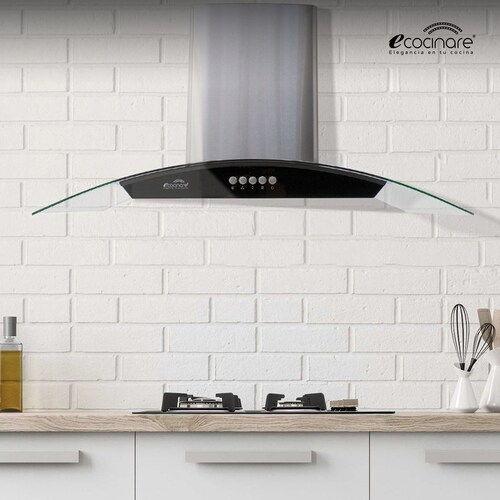 Campana Extractora de Cocina - Empotrable - Botones Acero Inoxidable y Vidrio Templado, Extractora y Purificadora, 3 Velocidades de Succión, Iluminacion LED, Filtros Metalicos (90 cm)