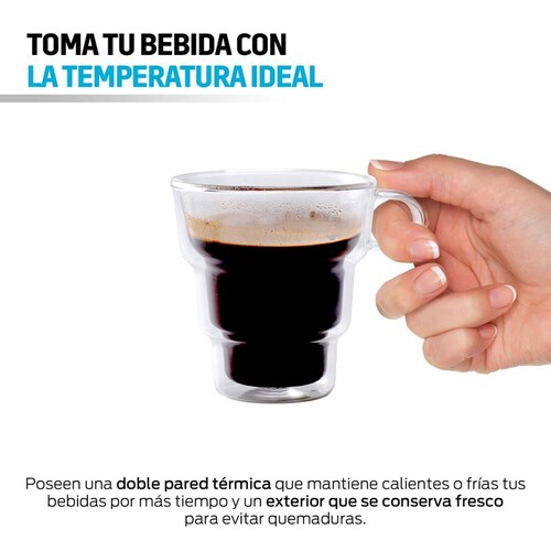 Tazas para Café Innovador Cristal de Doble Pared 2 Pz 310ml Redlemon