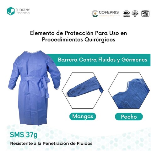 Bata quirúrgica desechable sin refuerzo, SUDKENY PHARMA (5 piezas)