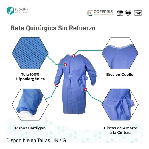Bata quirúrgica desechable sin refuerzo, SUDKENY PHARMA (5 piezas)