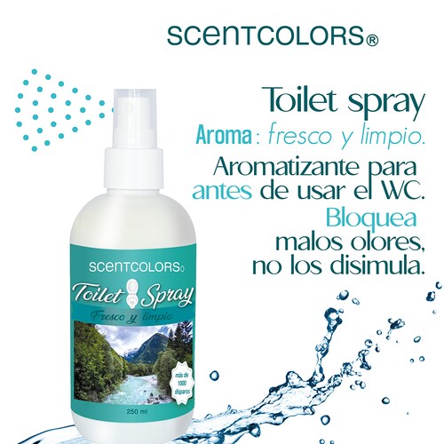SCENT COLORS - Toilet Spray para antes de ir al baño - 250ml Aromatizante para WC - Bloquea malos olores en el baño no los disimula - Ideal para baños de casa y oficina (250 ml, Fresco y limpio)