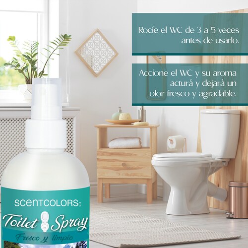 SCENT COLORS - Toilet Spray para antes de ir al baño - 250ml Aromatizante para WC - Bloquea malos olores en el baño no los disimula - Ideal para baños de casa y oficina (250 ml, Fresco y limpio)