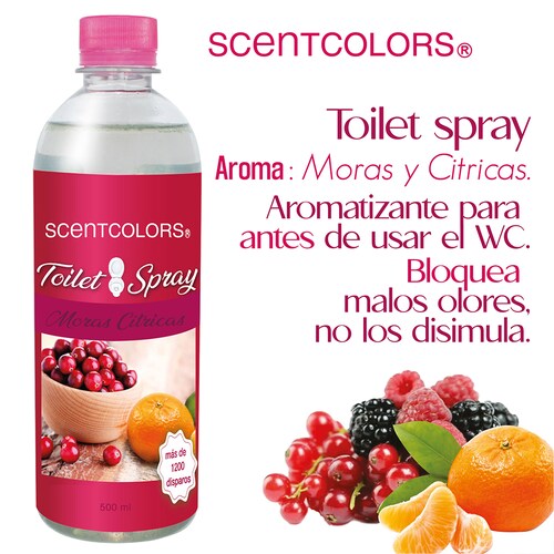 SCENT COLORS - Toilet Spray para antes de ir al baño - 500ml Aromatizante para WC - Bloquea malos olores en el baño no los disimula - Ideal para baños de casa y oficina (500 ml, Moras Citricas).