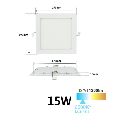 Lampara led de empotrar cuadrada luz blanca 15w marca jwj