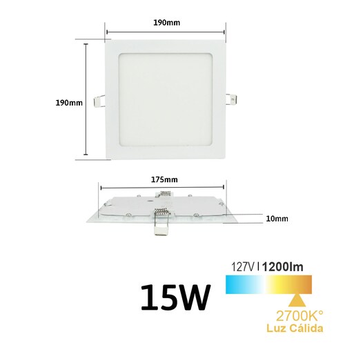 Lampara led de empotrar cuadrada luz blanca 15w marca jwj