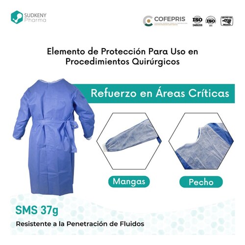 Bata quirúrgica desechable con refuerzo, SUDKENY PHARMA (10 piezas)