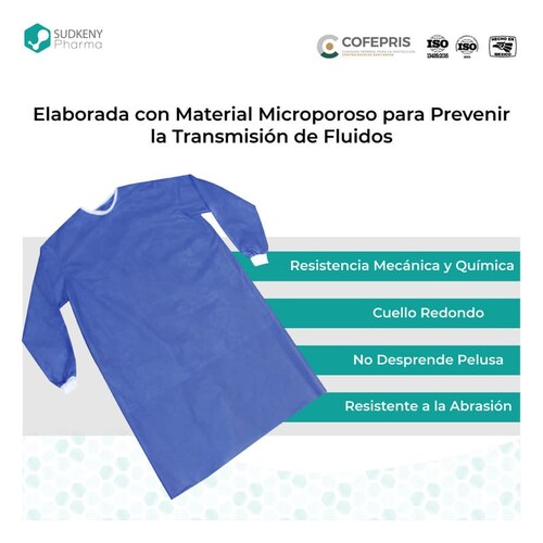 Bata quirúrgica desechable con refuerzo, SUDKENY PHARMA (10 piezas)