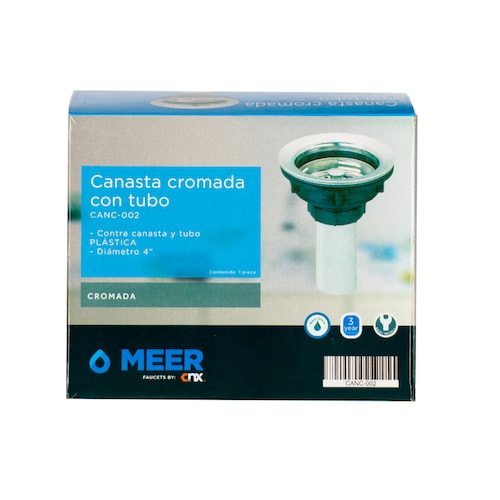 CNX Canasta cromada con tubo para fregadero de 4"
