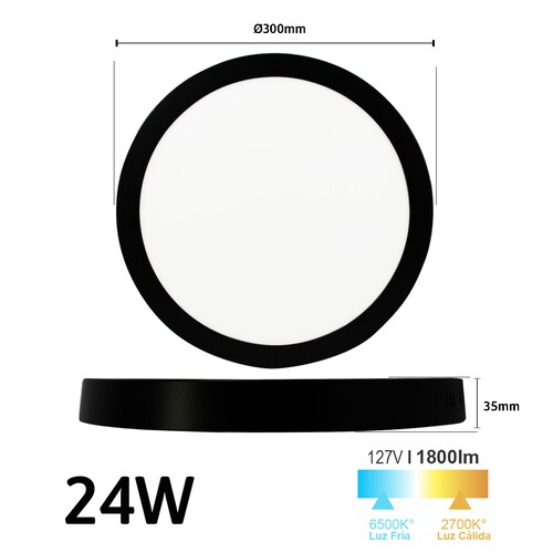 Lampara led de sobreponer redonda con marco negro y luz blanca 24w marca jwj