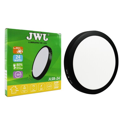 Lampara led de sobreponer redonda con marco negro y luz blanca 24w marca jwj