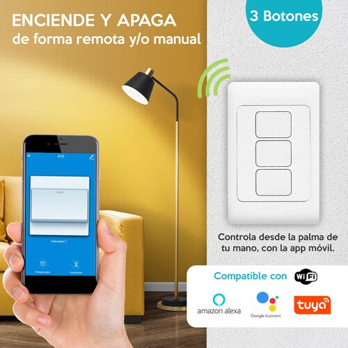 Wi-Fi Switch, Apagador Inteligente de 3 botones clickeables WiFi Duosmart A30 compatible con Amazon Alexa, Google Home, 