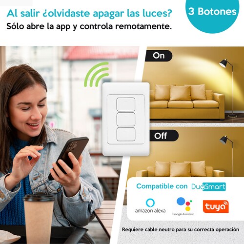 Wi-Fi Switch, Apagador Inteligente de 3 botones clickeables WiFi Duosmart A30 compatible con Amazon Alexa, Google Home, 
