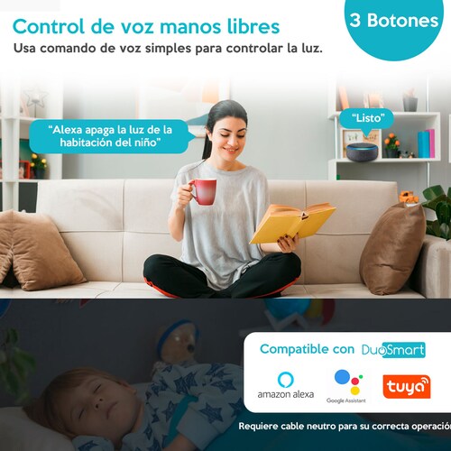 Wi-Fi Switch, Apagador Inteligente de 3 botones clickeables WiFi Duosmart A30 compatible con Amazon Alexa, Google Home, 