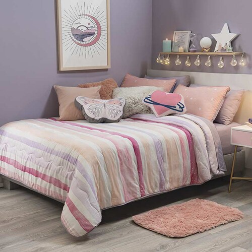 EDREDÓN INDIVIDUAL INFANTIL DOBLE VISTA COSMOS ROSA