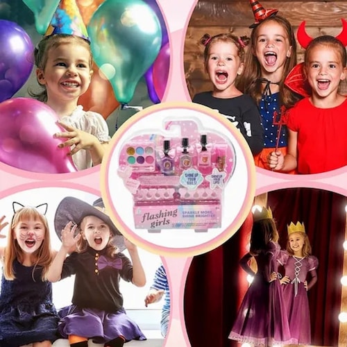  Kit de maquillaje para niñas, lavable y no tóxico, juguetes de  maquillaje real para niñas, juego de maquillaje para niñas, fácil de  almacenar y portátil, regalo de cumpleaños para niños de