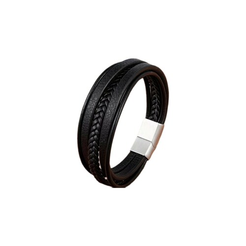 PULSERA BRAZALETE DE PIEL CON ACERO INOXIDABLE 