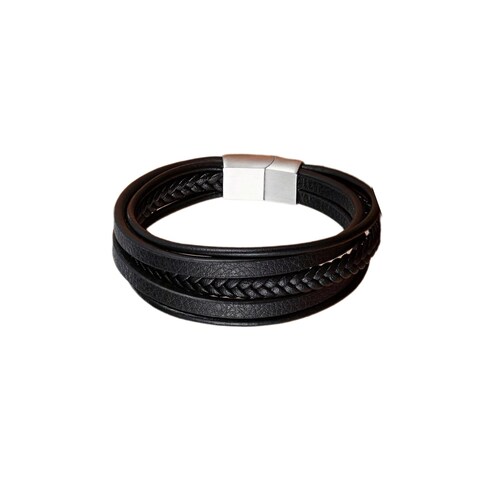 PULSERA BRAZALETE DE PIEL CON ACERO INOXIDABLE 