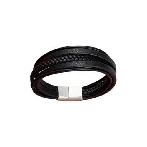 PULSERA BRAZALETE DE PIEL CON ACERO INOXIDABLE 
