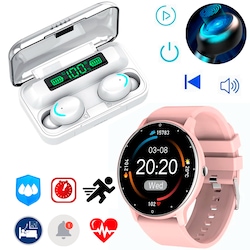 Reloj Inteligente Impermeable Bluetooth 1.28 Zl02 Color Rosa Smartwatch Mas Audífonos Inalámbricos F9 8d Bluetooth 5.0 Tws Deportivos Auriculares