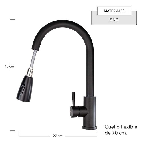CNX Mezcadora Flexible Monomando para Fregadero Negro