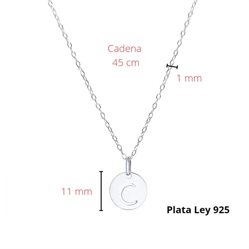 Collar de Inicial Authshine de Plata Ley 925 con Dije Redondo Letra A para Mujer