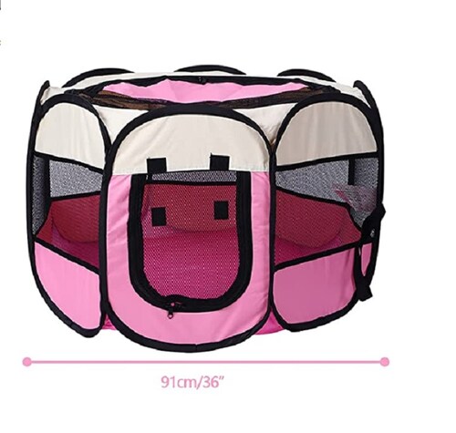 Corral para Perros con Valla Plegable Rosa