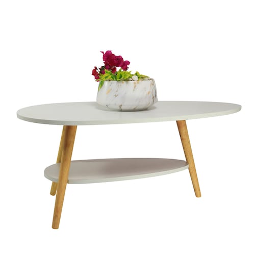 Ilios Innova Mesa de Centro Ovalada 2 Niveles, Mesa Auxiliar Multifuncional para Sala o Dormitorio 