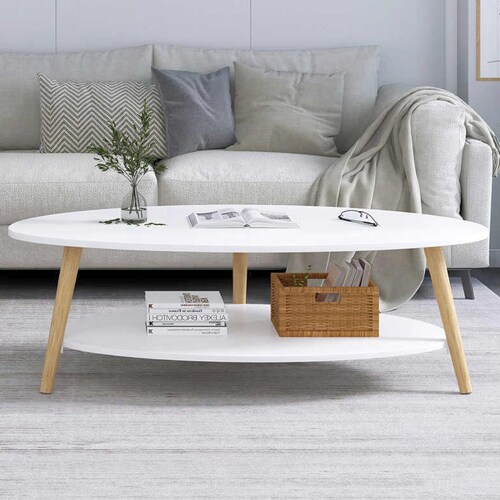 Ilios Innova Mesa de Centro Ovalada 2 Niveles, Mesa Auxiliar Multifuncional para Sala o Dormitorio 