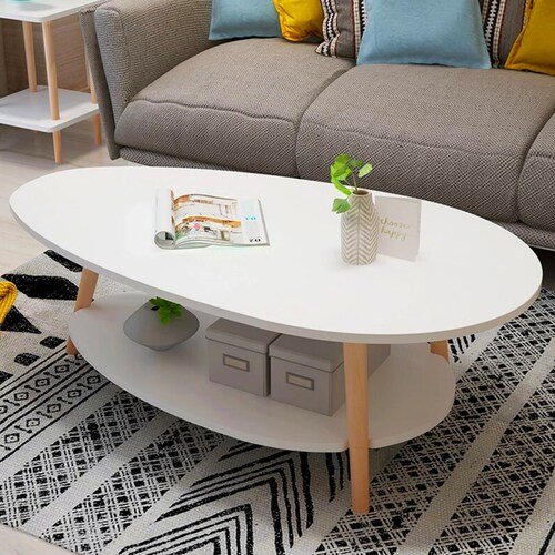 Ilios Innova Mesa de Centro Ovalada 2 Niveles, Mesa Auxiliar Multifuncional para Sala o Dormitorio 